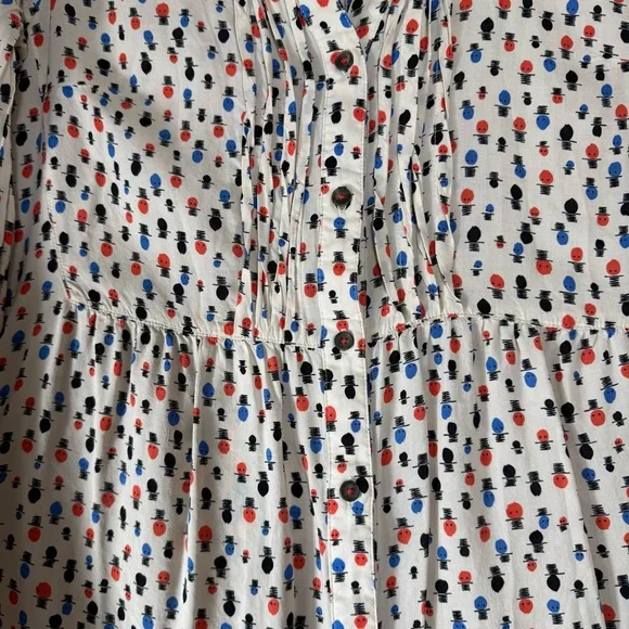Maeve Anthropologie Pintuck Button Down Top Hat Print Tunic Roll Up Sleeve Sz 8 - Picture 5 of 13